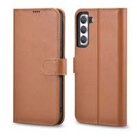 iCarer Haitang Leather Wallet Case for Samsung Galaxy S22+ (S22 Plus) genuine leather cover brown (AKSM05BN)