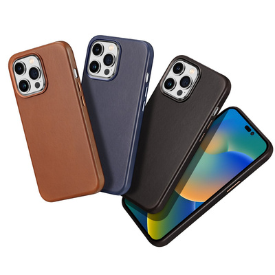 Dux Ducis Naples Hülle iPhone 14 Pro Max magnetische Lederhülle MagSafe blau