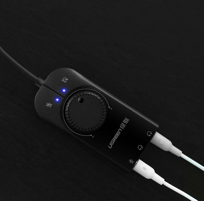 Ugreen external sound card music adapter USB - 3.5 mm mini jack with volume control 15 cm black (40964)