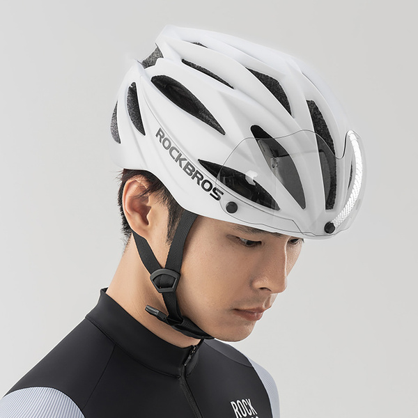 Kask rowerowy Rockbros z szybką, odpinane okulary z ochroną UV, unisex - brązowy