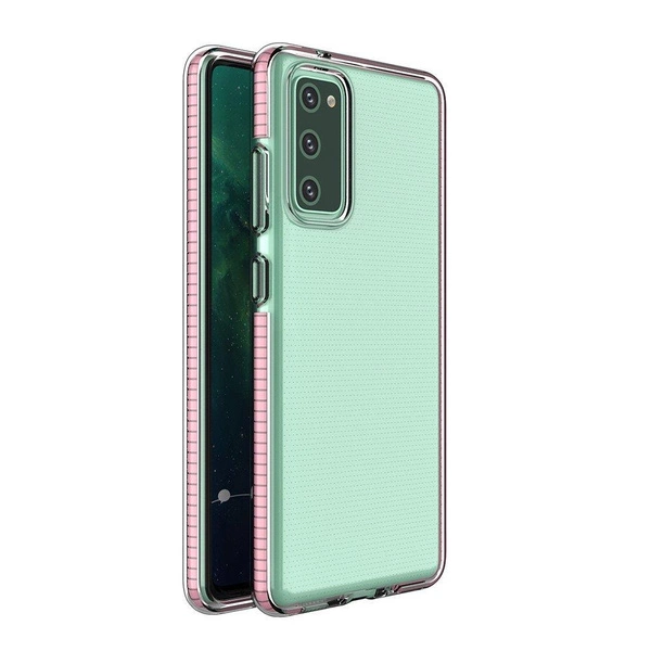 Custodia protettiva in gel TPU trasparente Spring Case con cornice colorata per Samsung Galaxy A72 4G rosa chiaro