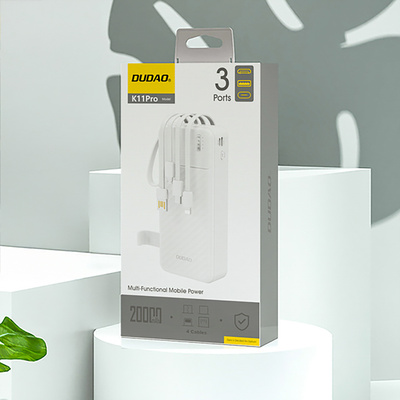 Powerbank Dudao K11 Pro 20000 mAh with built-in cables and torch - white