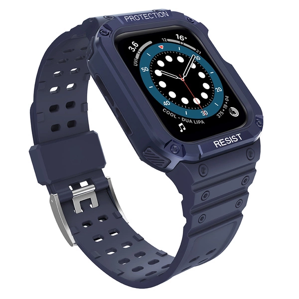 Protect Strap Band opaska z etui do Apple Watch 7 / 6 / 5 / 4 / 3 / 2 / SE (41 / 40 / 38mm) obudowa pancerny pokrowiec na zegarek niebieski
