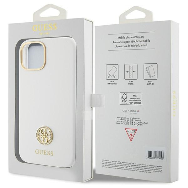 Guess Silicone Logo Strass 4G case for iPhone 15 - white