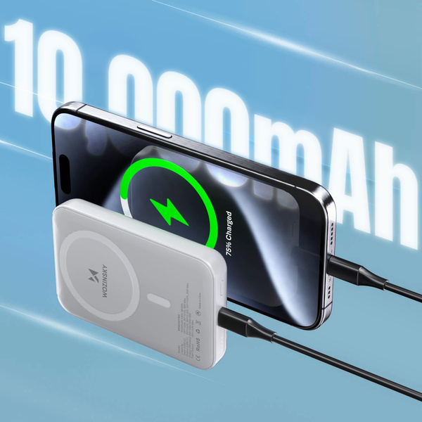 Wozinsky WRW349YWS Magnetische Powerbank, 10.000 mAh, Weiß