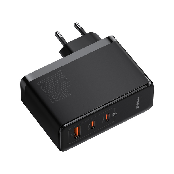 Baseus GaN5 Pro GaN-Ladegerät 2x USB-C / USB-A 160W - Schwarz + USB-C - USB-C 240W-Kabel - Schwarz