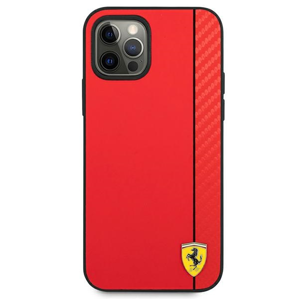 Etui Ferrari On Track Carbon Stripe na iPhone 12 Pro Max - czerwone