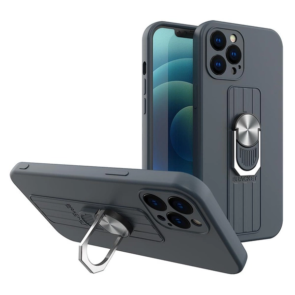 Ring Case Silikonhülle mit Fingergriff und Ständer für iPhone 12 Pro dunkelblau
