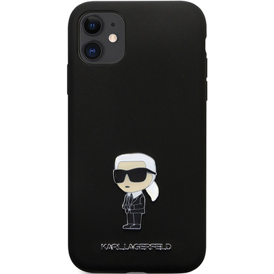 Karl Lagerfeld KLHCN61SMHKNPK Hülle für iPhone 11 / Xr – schwarz Silikon Ikonik Metall Pin