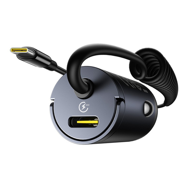 Baseus Tiny Star 30W Car Charger with Built-in Spiral USB-C Cable - Black