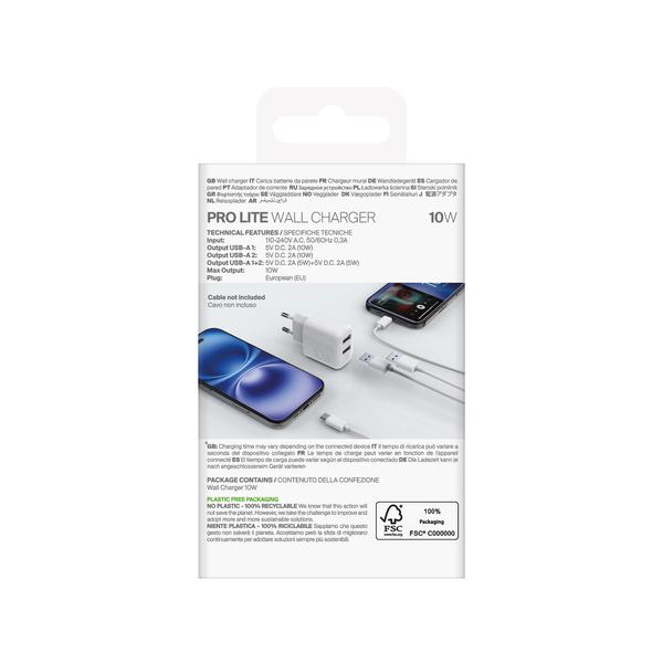 Puro PROLITE 10W 2x USB-A Wall Charger - White