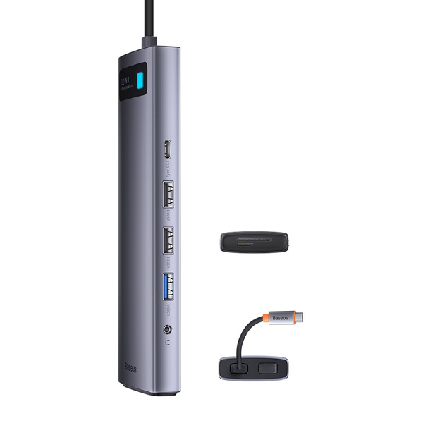Baseus Metal Gleam multifunktionaler HUB USB Typ C 12in1 HDMI / DP / USB Typ C / Miniklinke 3,5 mm / RJ45 / SD (WKWG020213)