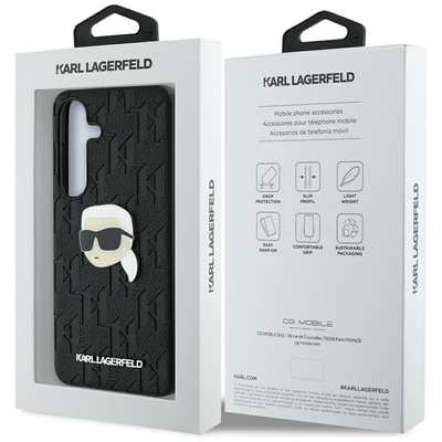 Etui Karl Lagerfeld Leather Monogram Pin Logo Karl Head Samsung Galaxy S25 czarny