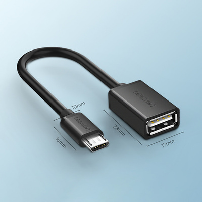 Ugreen US133 10396 micro USB (male) / USB-A (female) OTG cable flat 0.15m - black
