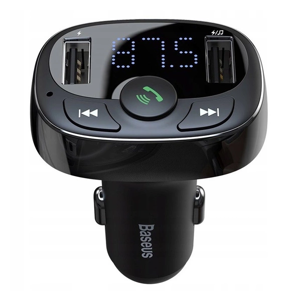 [PO ZWROCIE] Baseus T-Typed Transmiter FM Bluetooth ładowarka samochodowa MP3 2x USB TF microSD 3.4A czarny (CCTM-01)