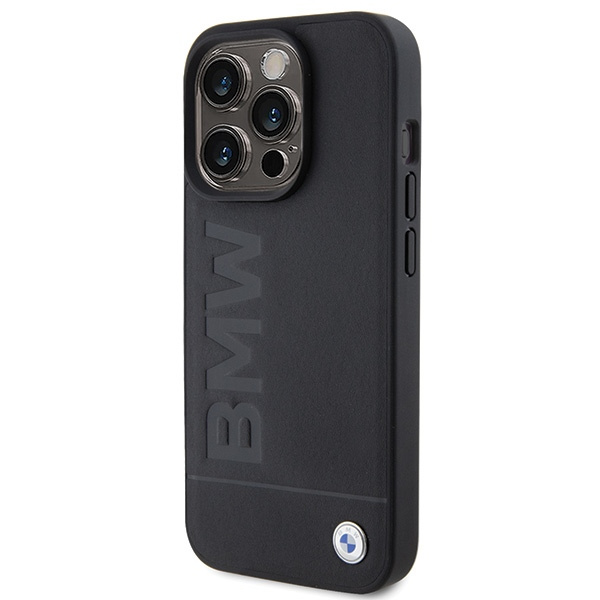 BMW MagSafe Leder Hot Stamp Hülle für iPhone 15 Pro Max – Schwarz 
