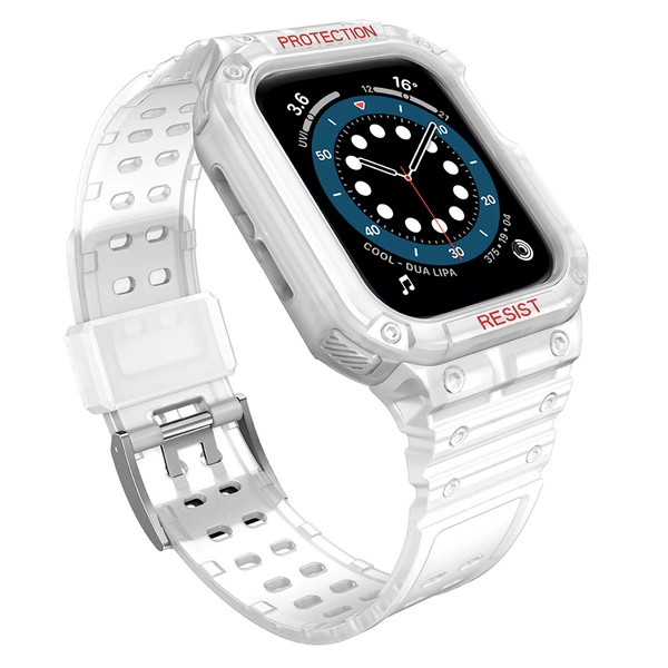 Protect Strap Band Case Bracelet pour Apple Watch 7 /6/5/4/3/2/SE (45/44/42mm) Case Armor Watch Cover Transparent