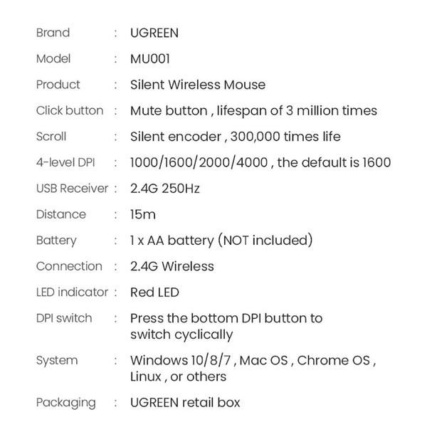 Ugreen handliche kabellose USB-Maus grün (MU001)
