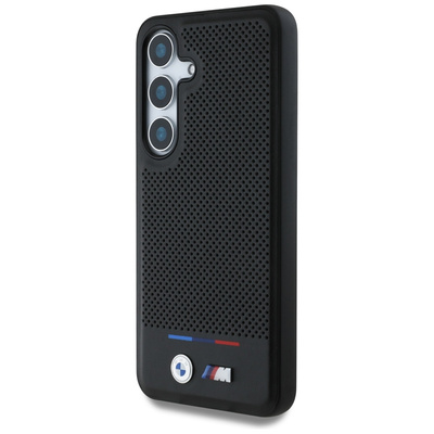 BMW Leder Tricolor Stripe MagSafe Hülle für Samsung Galaxy S25+ - Schwarz