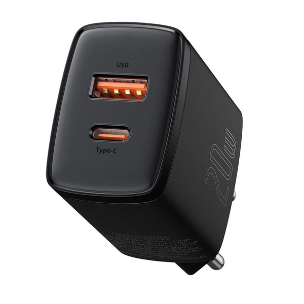 Baseus Compact fast charger USB / USB Type C 20W 3A Power Delivery Quick Charge 3.0 black (CCXJ-B01)