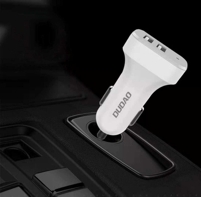 Dudao Car Kit Ladegerät 2x USB 2.4A + Kabel USB 3in1 Lightning / Type C / Micro USB Kabel weiß (R7 weiß)