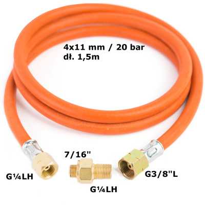 Reduzieranschluss an eine Touristengasflasche G 3/8" L - 7/16" Schlauch 1,5 m