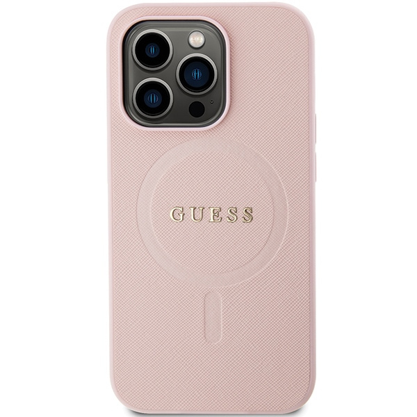 Guess GUHMP14XPSAHMCP Hülle für iPhone 14 Pro Max – rosa Saffiano MagSafe