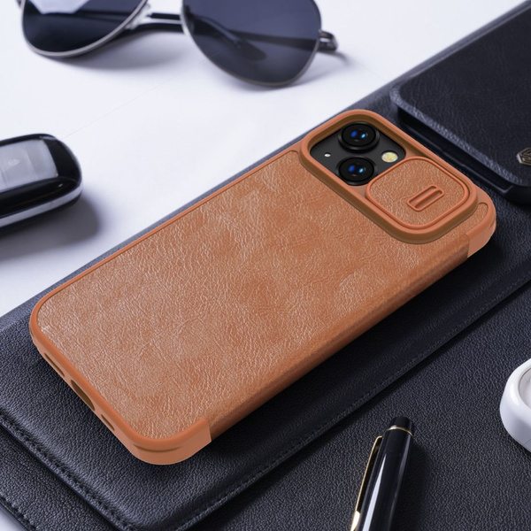 Nillkin Qin Leder Pro Hülle iPhone 14 Kamerahülle Holsterhülle Klapphülle Braun