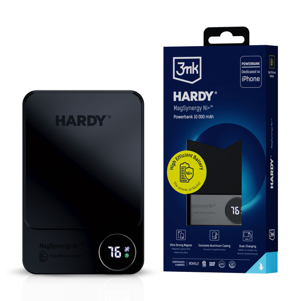 Powerbank 3mk HARDY® MagSynergy Ni+™ 10000 mAh MagSafe QI USB-C Lightning - czarny