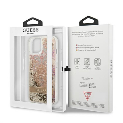 Guess GUHCP13SLFLSD iPhone 13 mini 5.4&quot; gold/gold hardcase Paisley Liquid Glitter