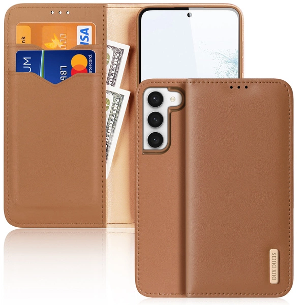 Custodia Dux Ducis Hivo per Samsung Galaxy S23 Flip Cover Portafoglio con blocco RFID marrone