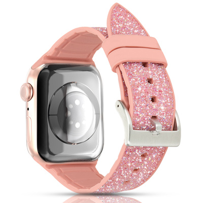 Kingxbar Crystal Fabric Band pasek bransoletka do Watch 6 / SE / 5 / 4 / 3 / 2 (40mm / 38mm) silikonowy pasek kryształowa opaska różowy