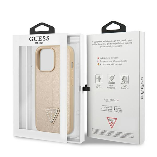 Guess GUHCP14LPSATLE iPhone 14 Pro 6,1 &quot;beige / beige Hardcase SaffianoTriangle Logo