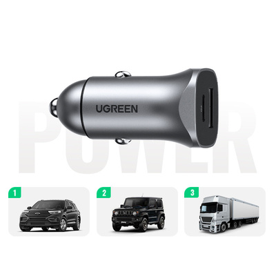Ugreen Autoladegerät USB Typ C / USB 24W Power Delivery Quick Charge grau (30780)