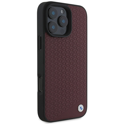 Etui BMW Sign Leather Diamond Metal Logo MagSafe na iPhone 16 Pro Max - czerwone
