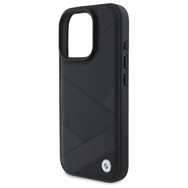 BMW Sign Leather Crossing Lines Pattern iPhone 16 Pro Max Case - Black