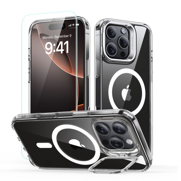 ESR Classic Hybrid Kickstand Halolock MagSafe Hüllenset mit Ständer + gehärtetem Glas für iPhone 16 Pro – transparent