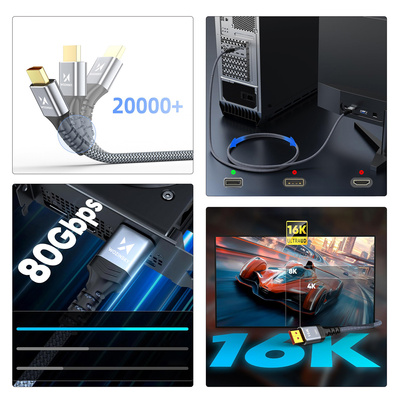 Kabel Wozinsky WPS-16AYL2S DisplayPort 2.1 80 Gb/s 16K@60Hz 8K@120Hz 4K@240Hz HDR HDCP DSC 2m - czarny
