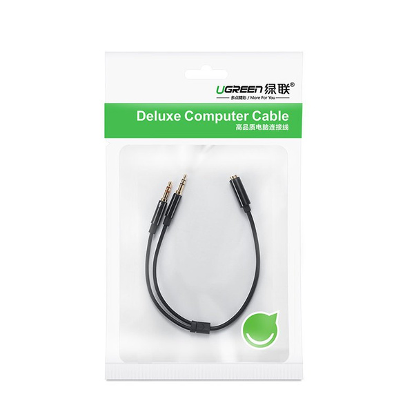 Ugreen kabel rozdzielacz AUX 3,5 mm mini jack (żeński) - 2x 3,5 mm mini jack (męski - mikrofon i słuchawki) czarny (AV140 20899)