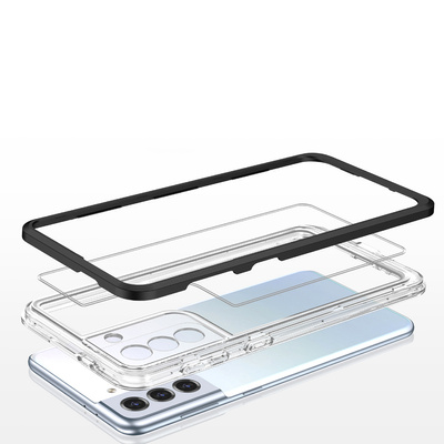 Klare 3in1 Hülle für Samsung Galaxy S23 Silikonhülle mit Rahmen schwarz