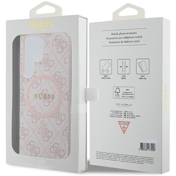 Guess 4G Collection Leather Metal Logo MagSafe Case for Samsung Galaxy S24 Ultra - Pink