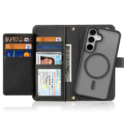 Dux Ducis Lawa Leather Case for Samsung Galaxy S25 with Detachable Magnetic Wallet - Black