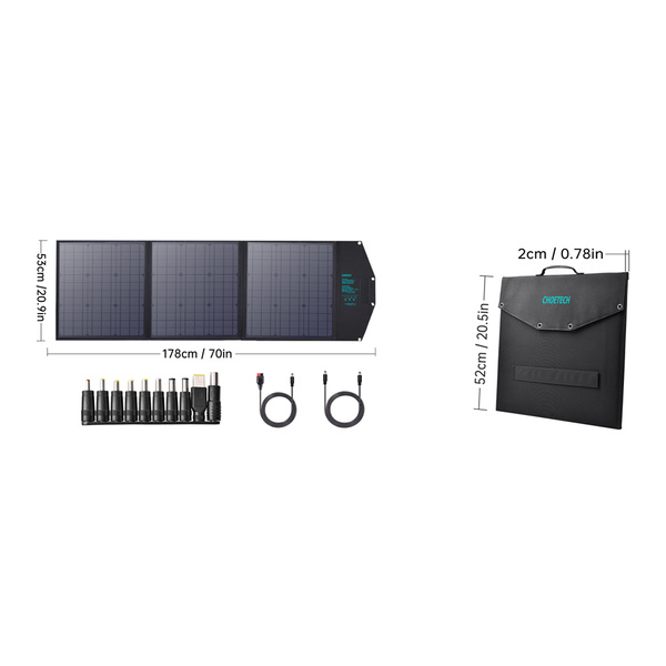Choetech SC008 faltbares Solarladegerät 120 W DC / USB-C / 2x USB-A – Schwarz