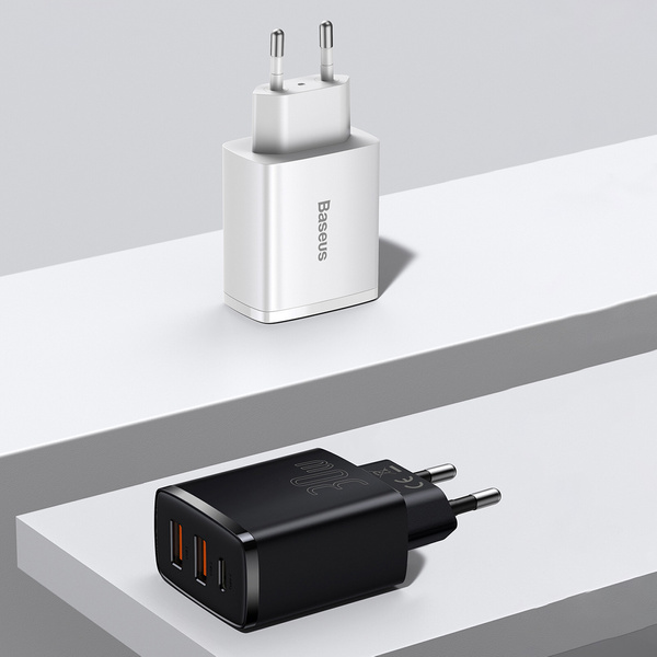 [NACH RÜCKGABE] Baseus Compact Schnellladegerät 2x USB / USB Type C 30W 3A Power Delivery Quick Charge schwarz (CCXJ-E01)