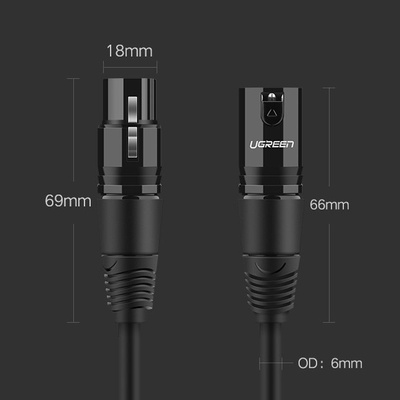 Kabel Ugreen AV130 66717 audio XLR (żeński) - XLR (męski) do mikrofonu / wzmacniacza 2m - czarny