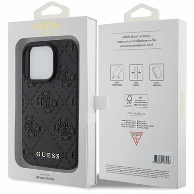 Guess Leather 4G Stamped case for iPhone 15 Pro - black