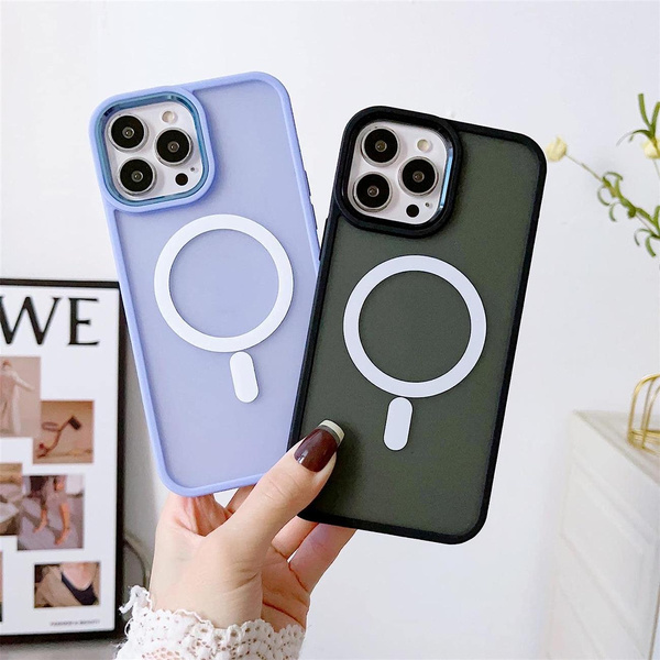 Gepanzerte magnetische iPhone 14 Plus MagSafe Color Matte Hülle – Blau