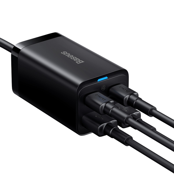 Baseus GaN3 Pro Schnellladegerät GaN 2 x USB Typ C / 2 x USB 65W PD, QC4.0+, AFC, PPS + Kabel USB Typ C - USB Typ C 1m schwarz (CCGP040101)