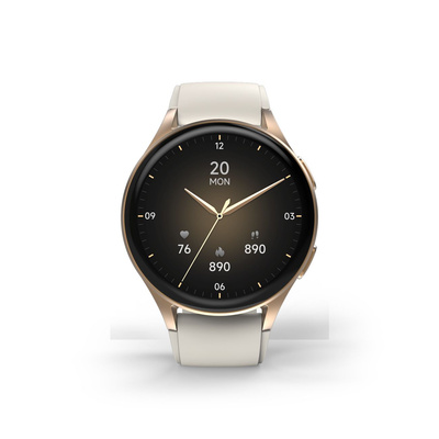 Hama 8900 GPS AMOLED Smartwatch 1,32 Zoll mit beigem Silikonarmband - Gold
