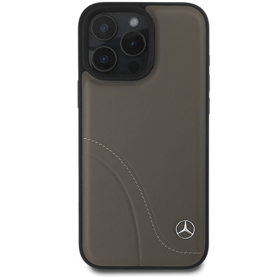 Etui Mercedes MB Curved Stitches Leather na iPhone 16 Pro Max - brązowe